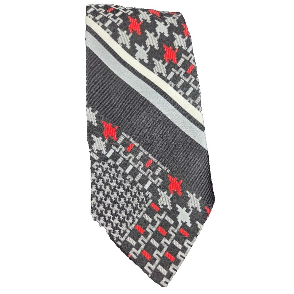 Fruit of the Loom Men's Necktie Black Red Gray Geometric Pattern Polyester Tie